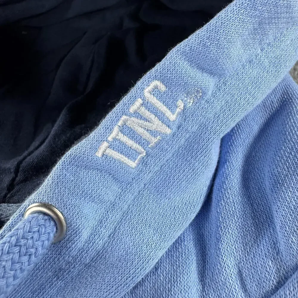 VTG 90s UNC North Carolina Tar Heels Embroidered Hoodie Large Blue Pullover Y2K